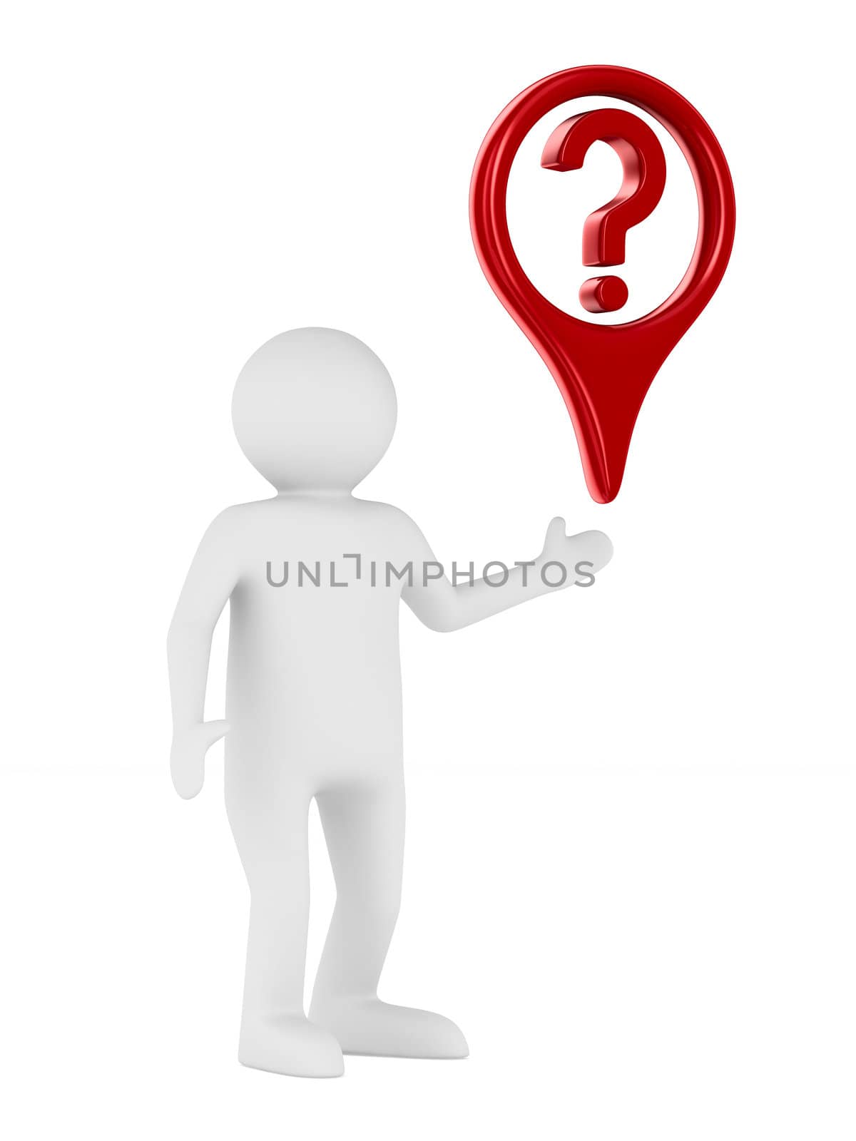 man and question on white background. Isolated 3D image