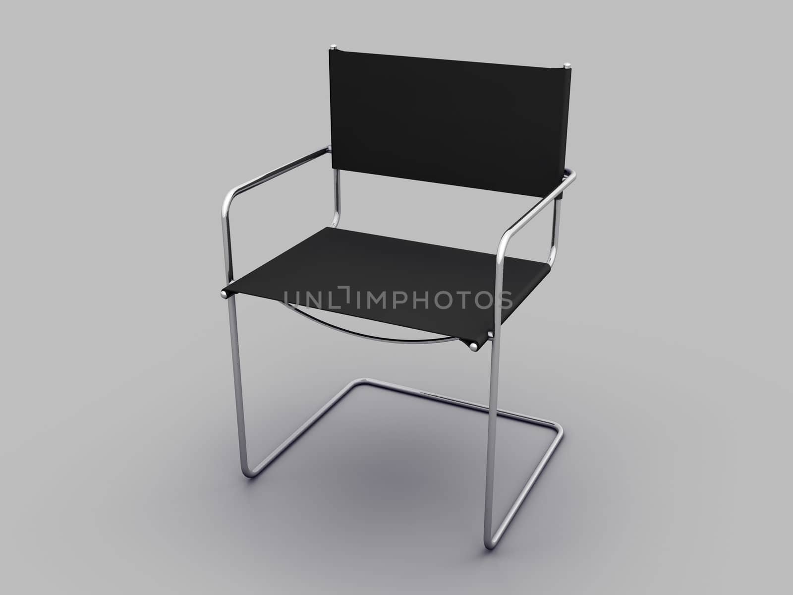 a black and contemporary chair on grey background