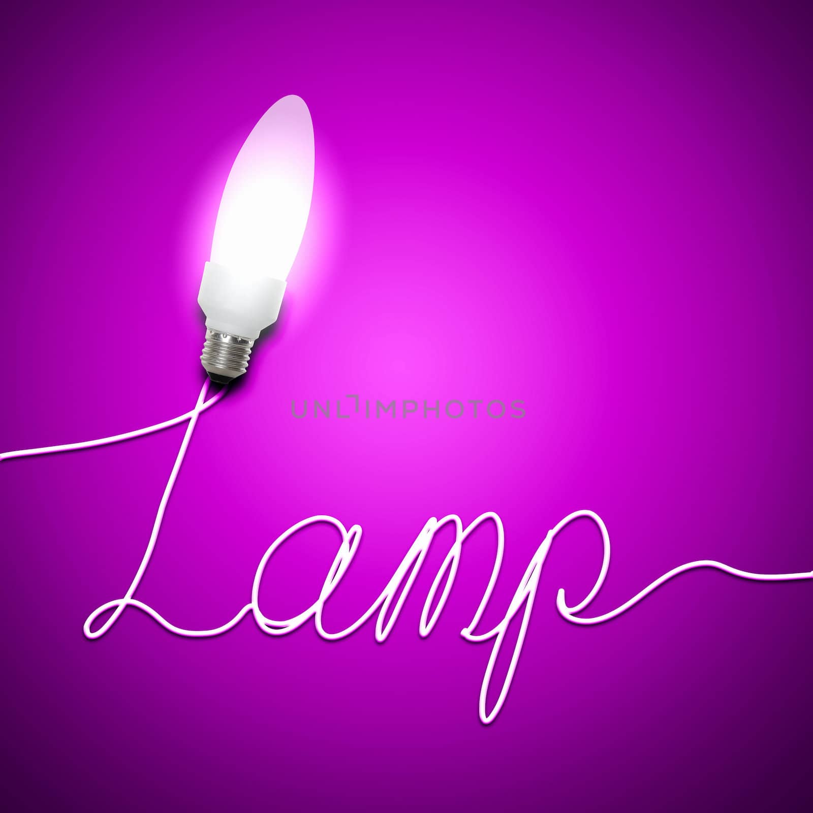 Illustration of an electric light bulb with a word Lamp. Conceptual illustration