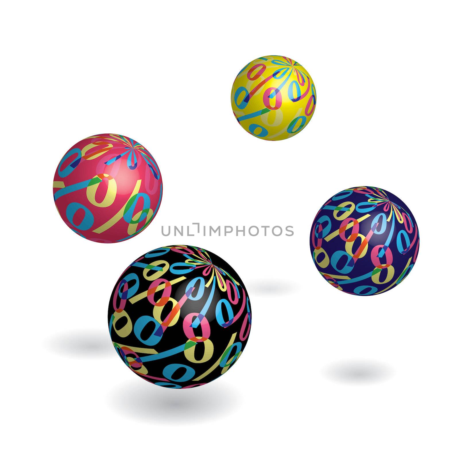 Red, yellow and black 3d percent discount balls