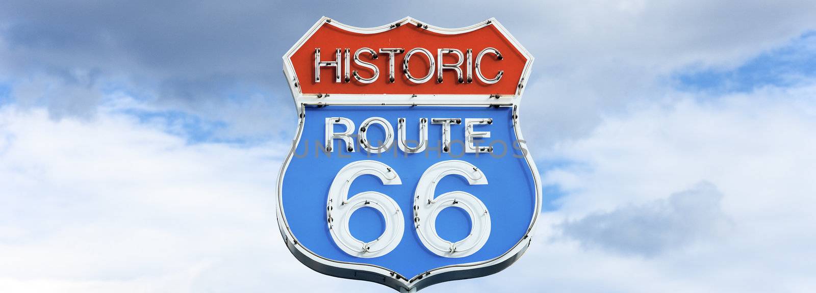 Panoramic view of famous sign on Route 66, USA 