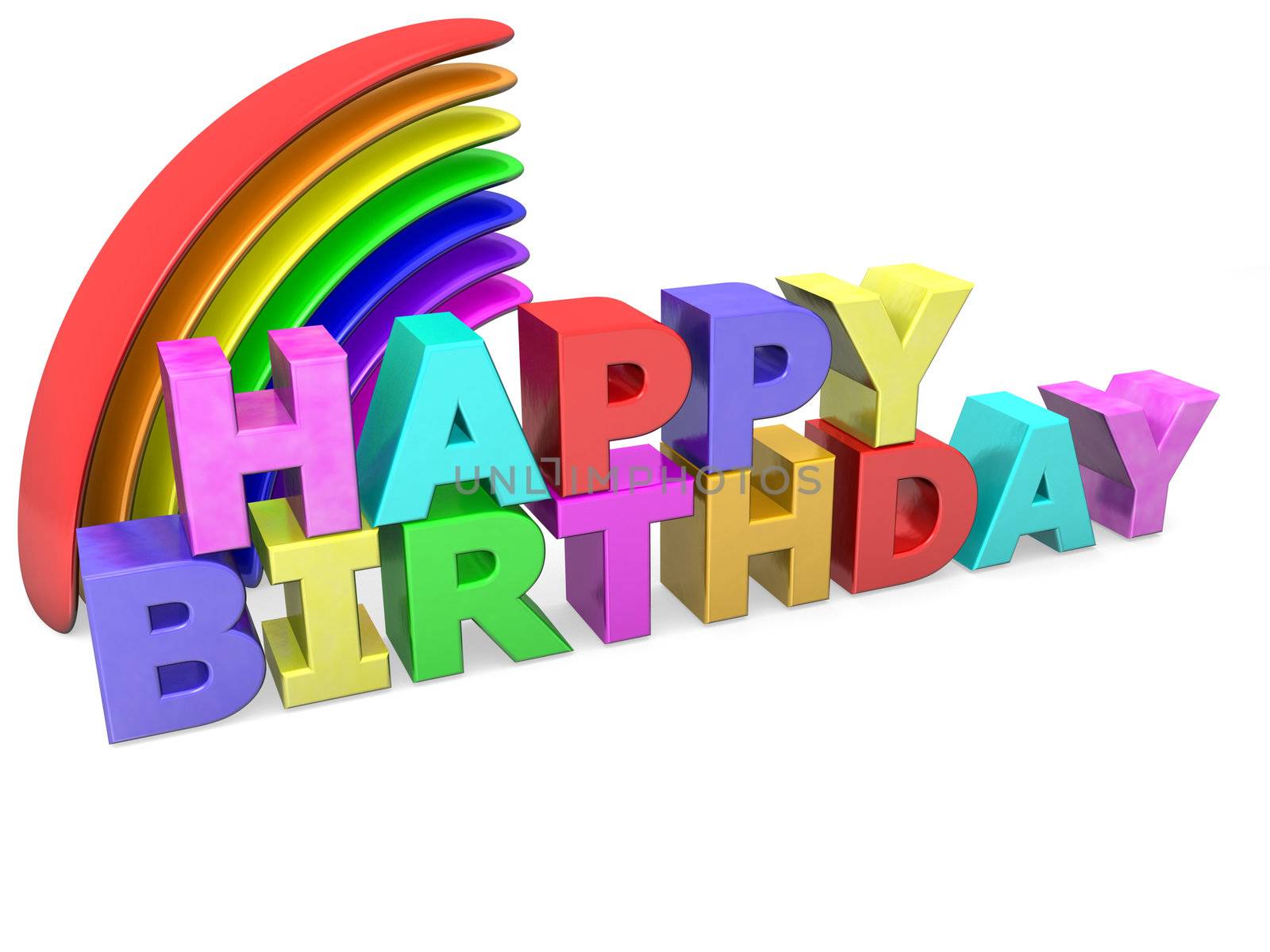 happy birthday with colored letters and rainbow