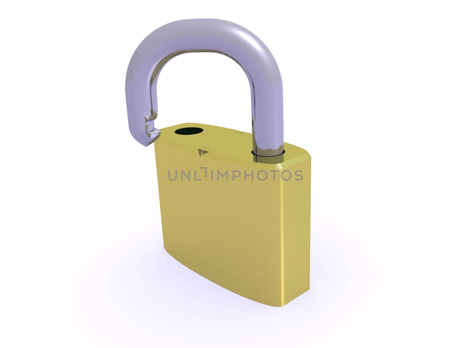rendered of a padlock unlock on white background