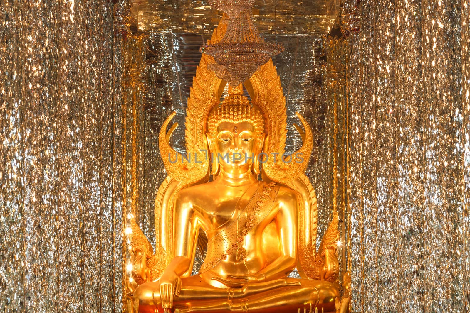 Golden Buddha in sanctuary Glass, Thasung Temple, Uthaithani Province, Thailand