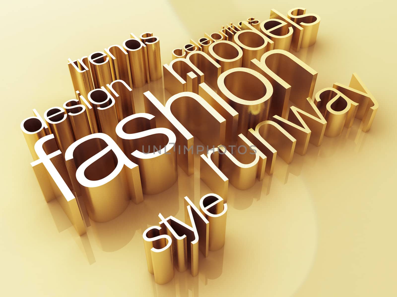 Fashion concept, a gold shiny metal, 3D rendering