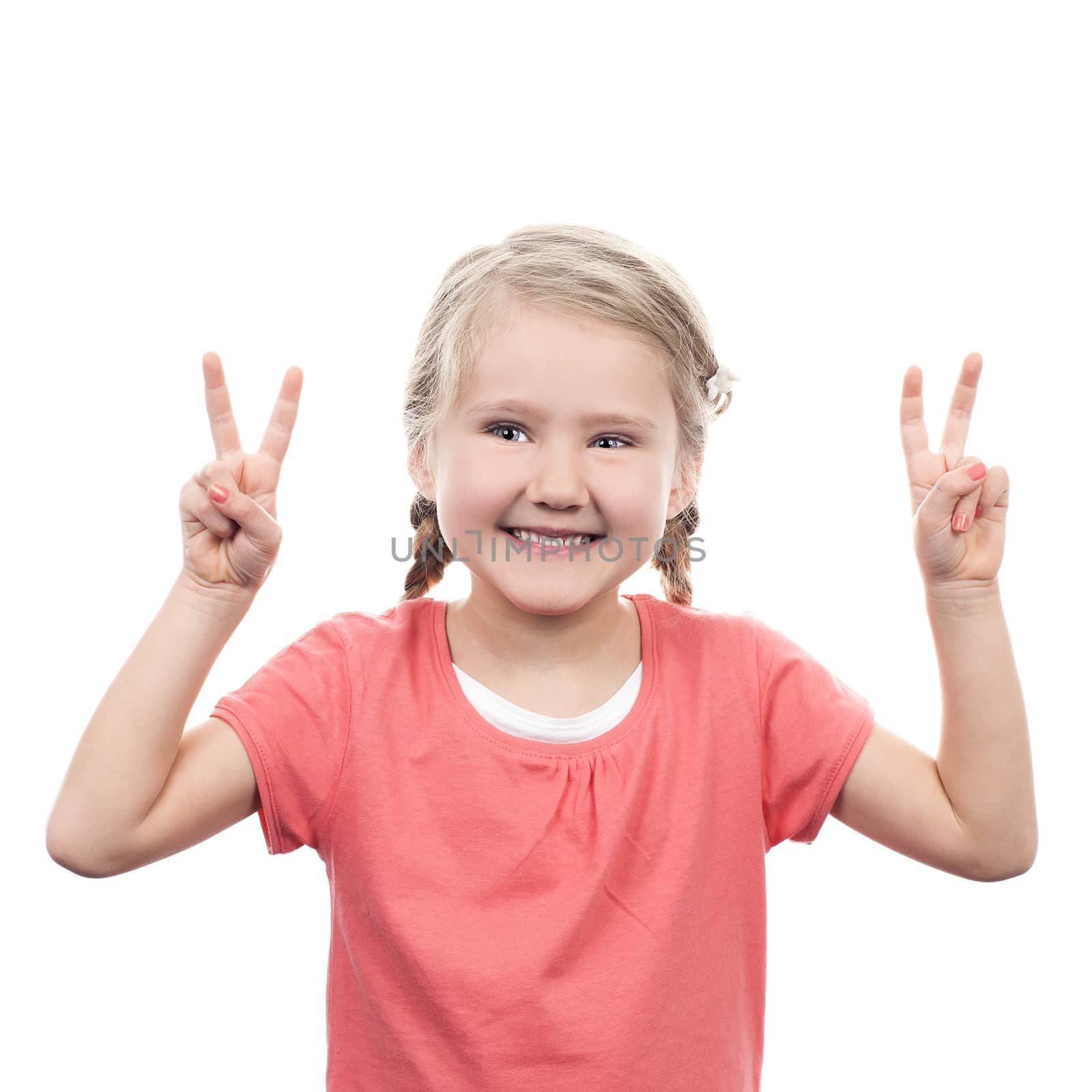 lovely girl showing victory sign 
