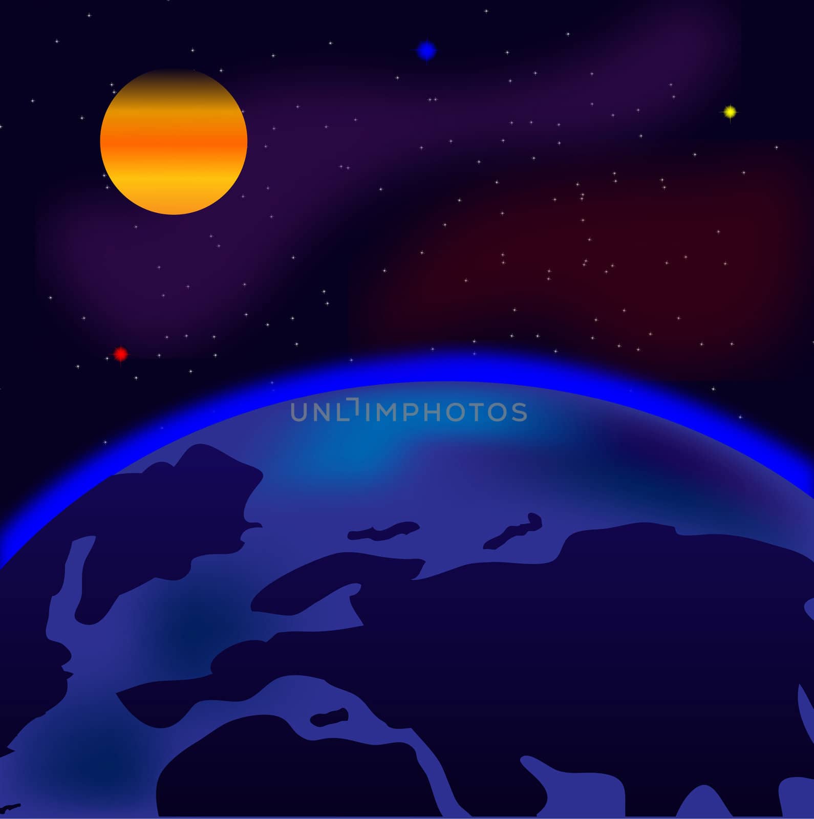 Illustration of the outer space and planets land