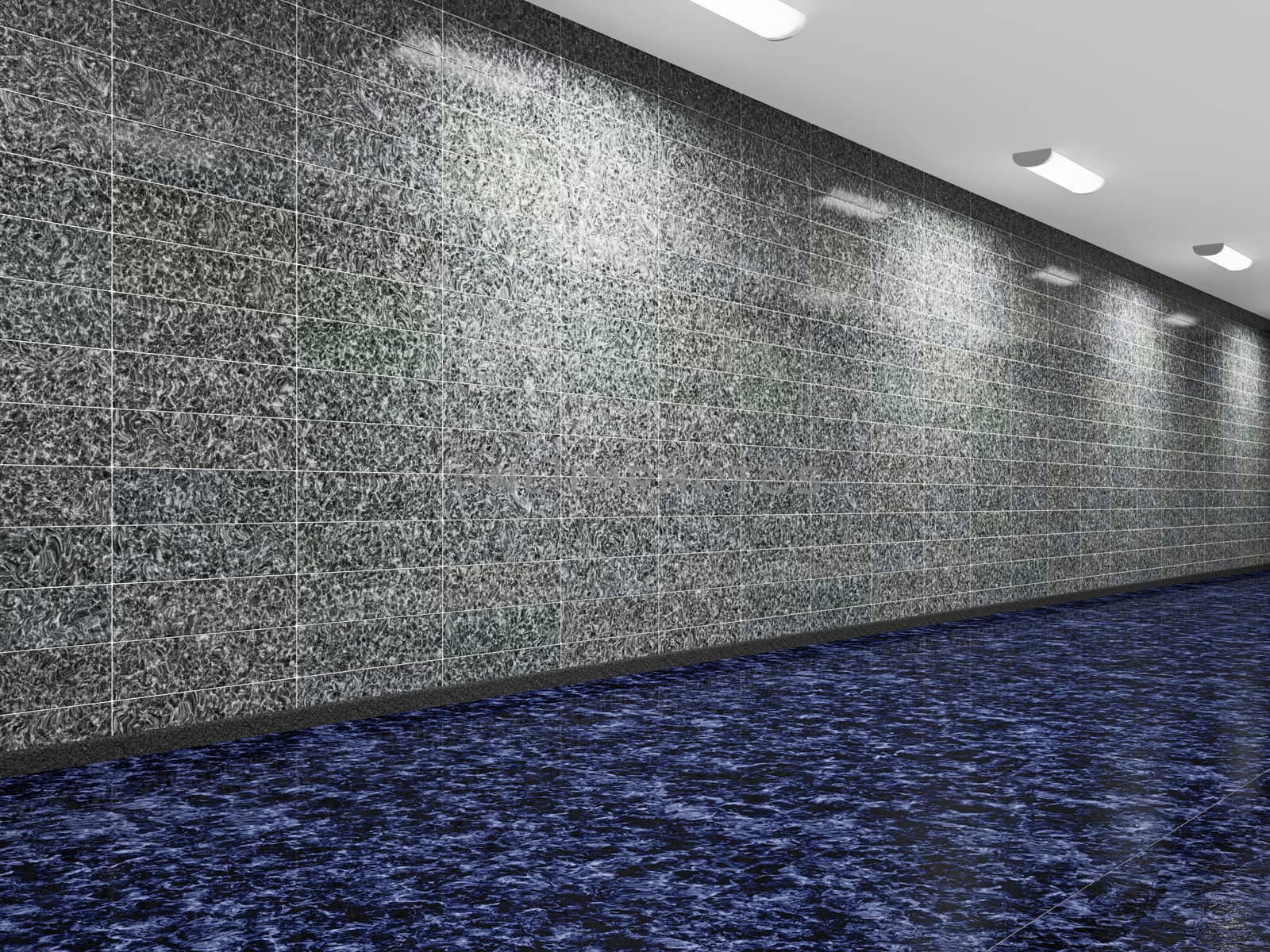 A long corridor with the marble walls
