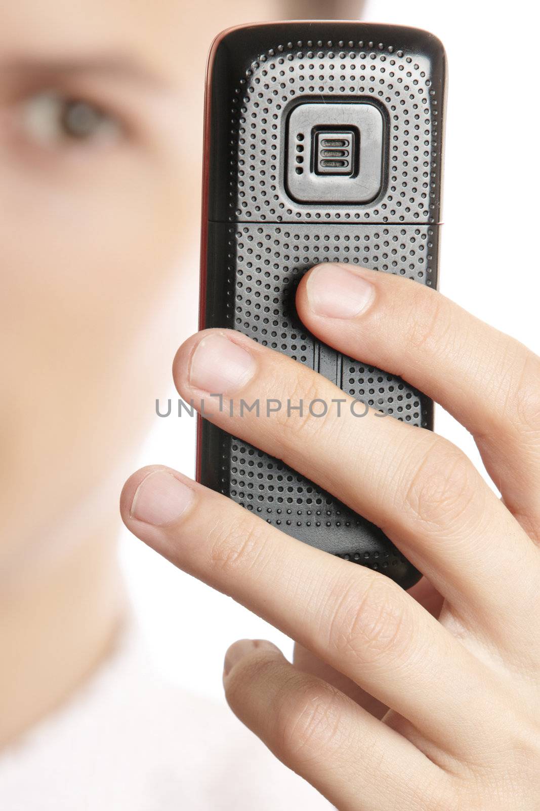 Human hand holds cellular phone as GPS and internet device