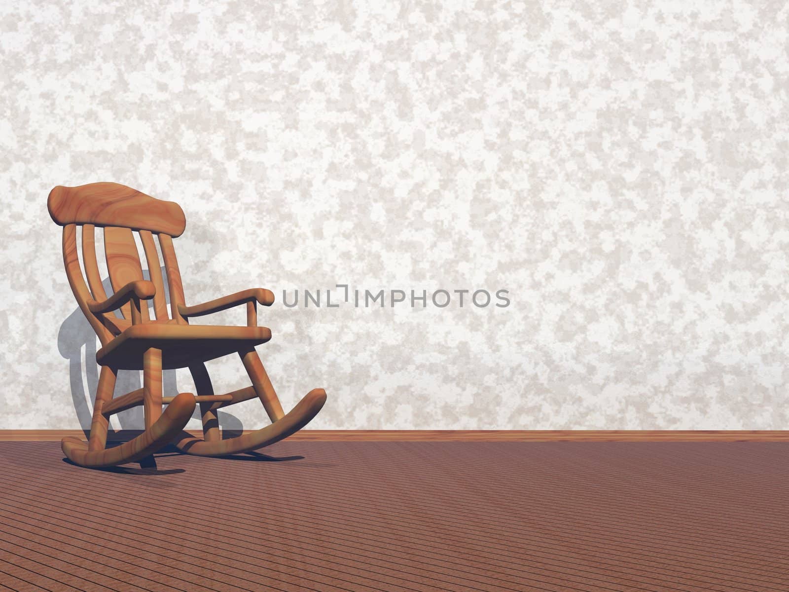 Wooden armchair in empty room with vintage wallpaper