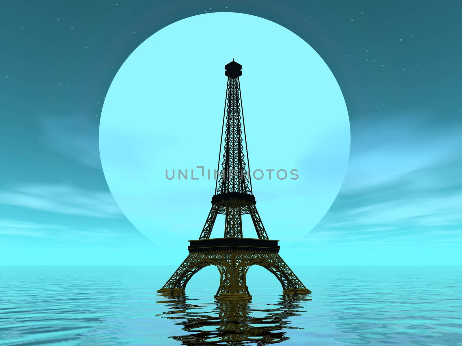 Eiffel tower by moonlight - 3D render by Elenaphotos21