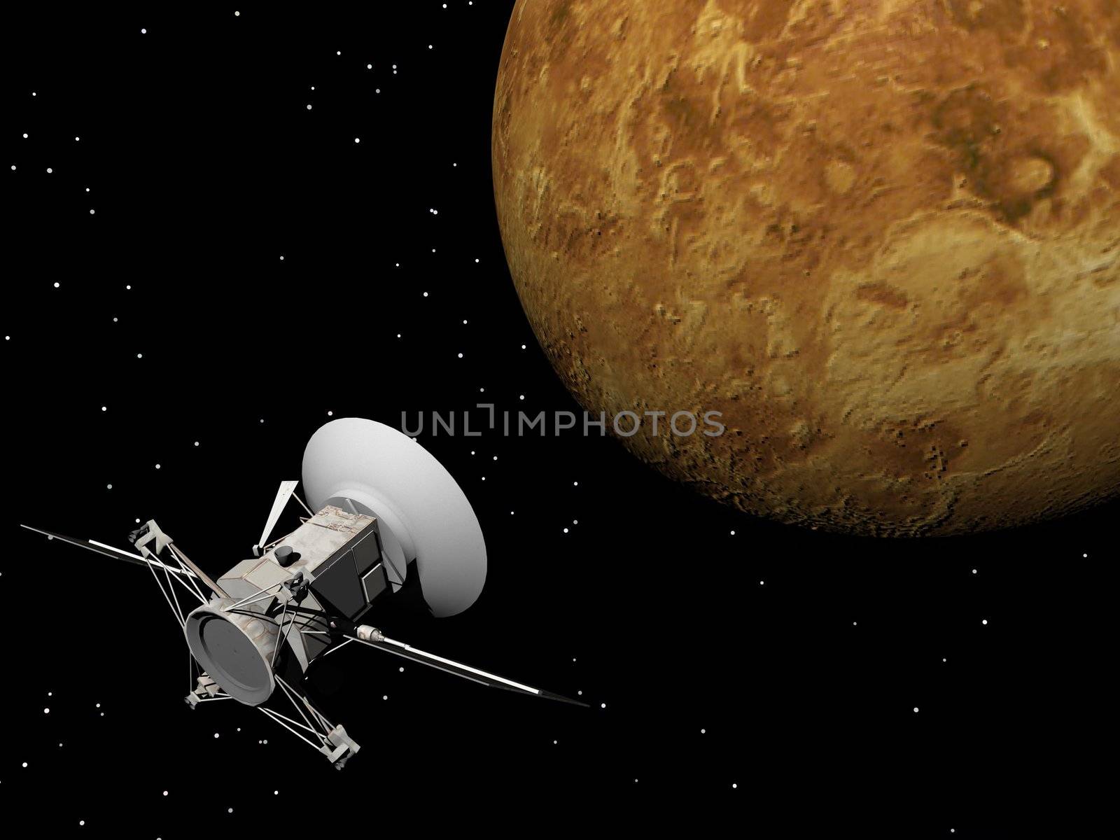 Magellan spacecraft near Venus planet by night - Elements of this image furnished by NASA