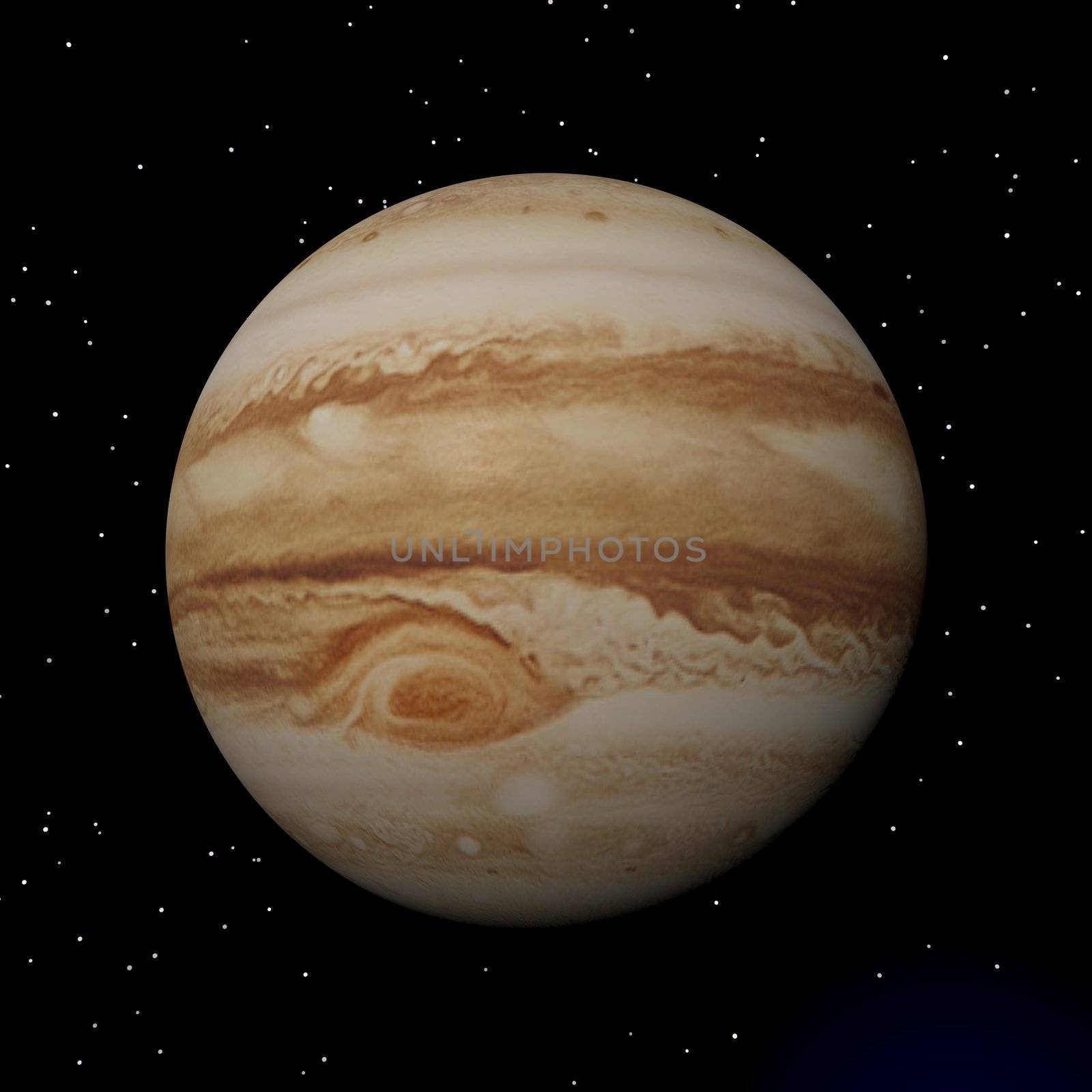 Jupiter with its anticyclonic storm appearing as an eye by night