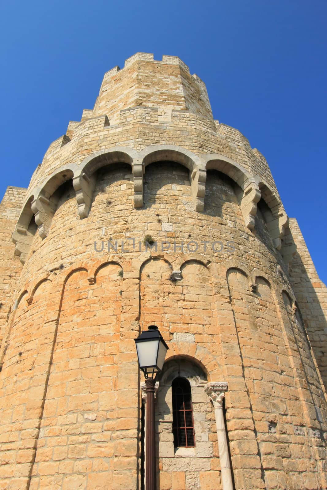 Facade of fortified church of Saintes-Maries-de-la-mer, Camargue, France