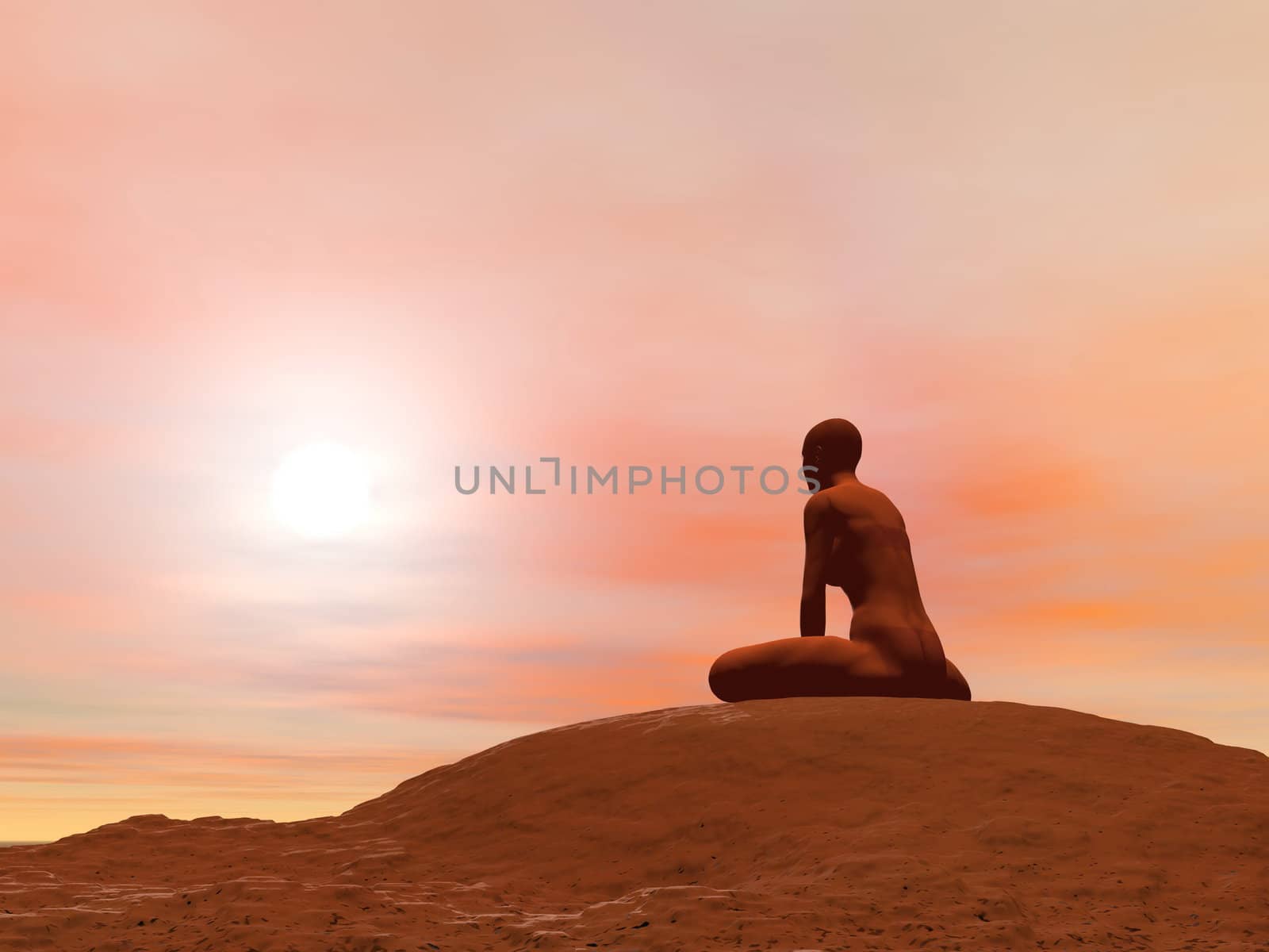 Young woman doing bound angle pose, baddha konasana, while practicing yoga outside in front of sunset