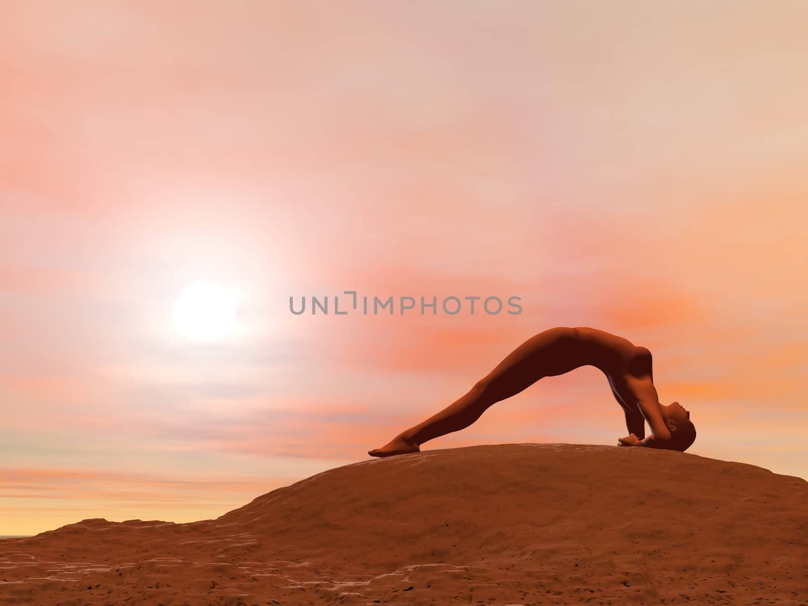 Upward facing pose, dwi pada viparita dandasana - 3D render by Elenaphotos21