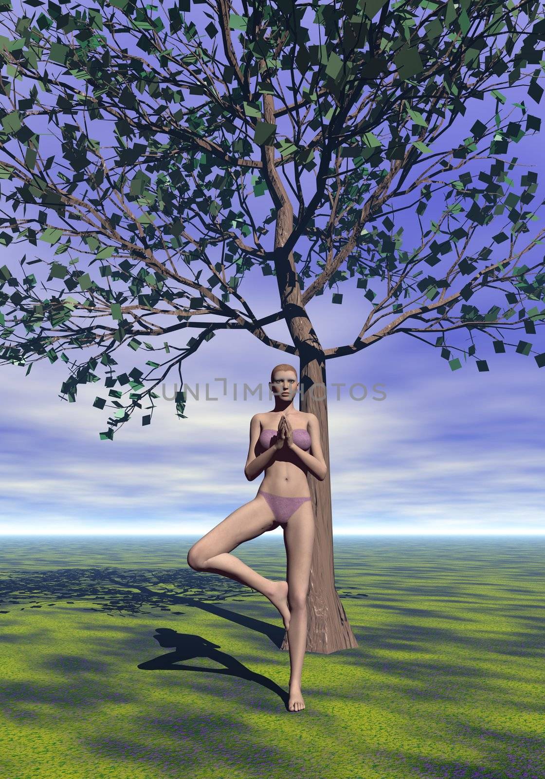 Tree pose, vrkasana - 3D render by Elenaphotos21