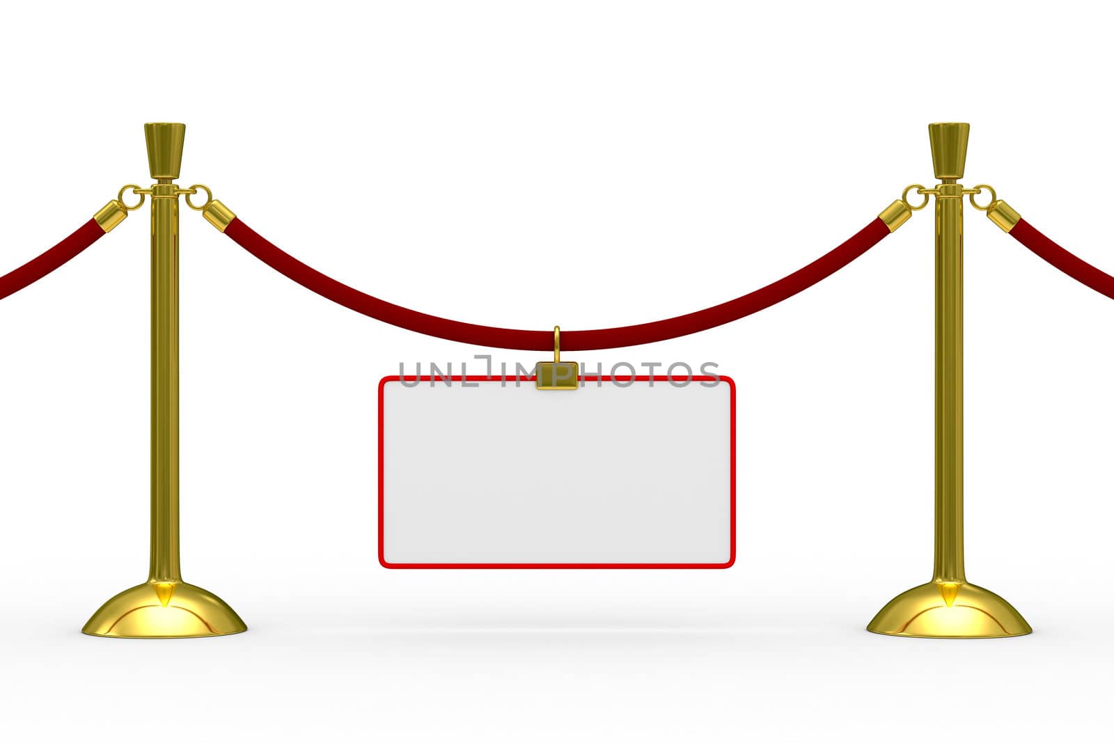 Gold stanchions on white background. Isolated 3D image