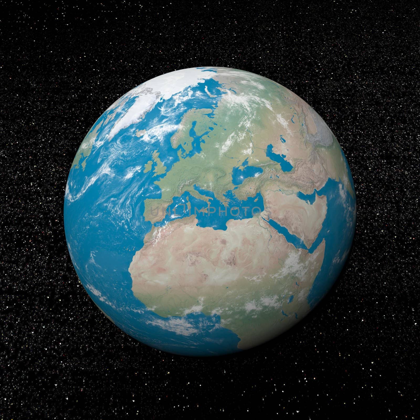 Europe on earth and universe background with stars - 3D render