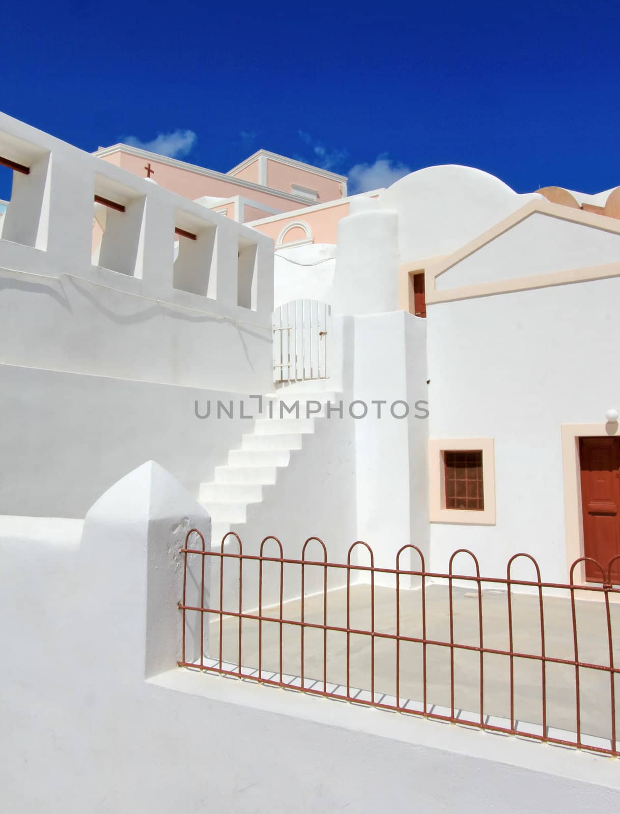 Typical new white house in Santorini, Greece, by beautiful weather