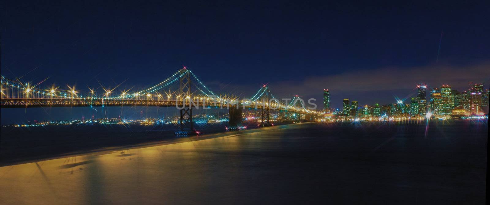 The San Francisco–Oakland Bay Bridge Panorama at Night