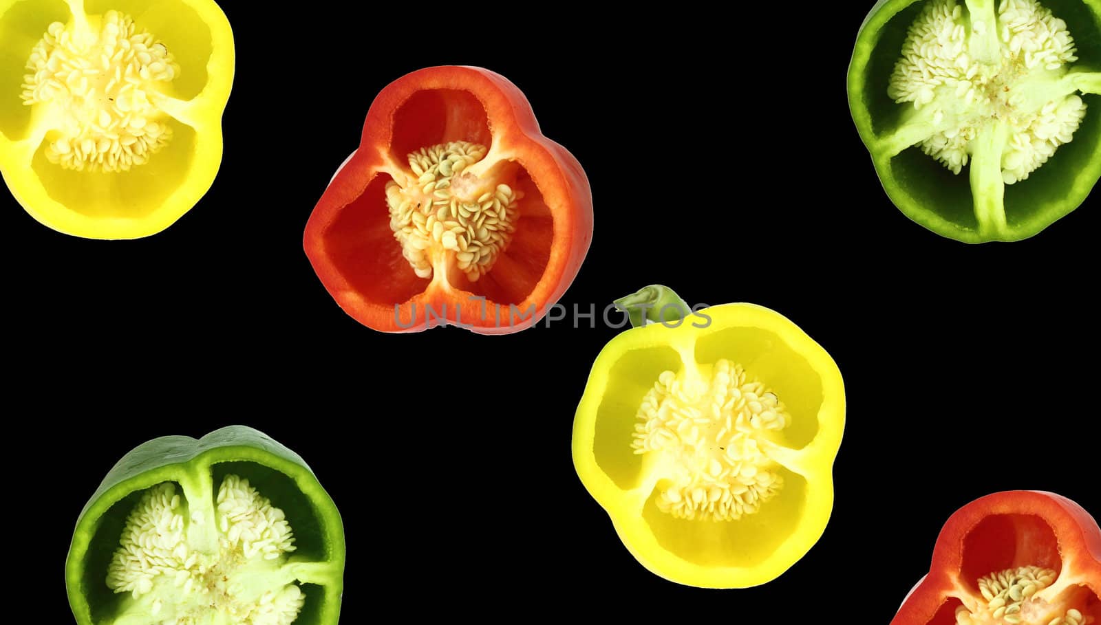 Parts of colorful sweet bell pepper. with a clipping path