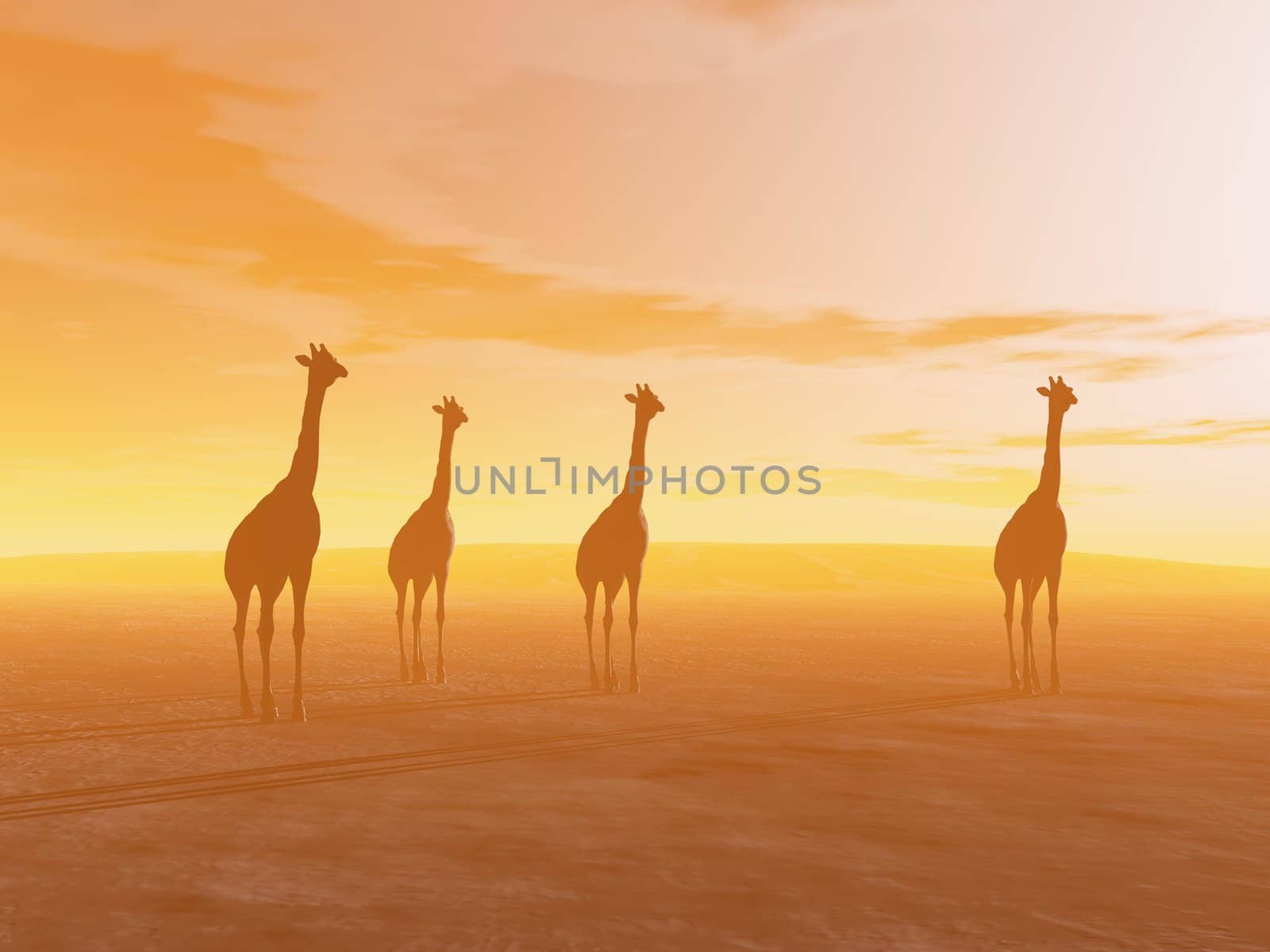 Giraffes in the desert - 3D render by Elenaphotos21