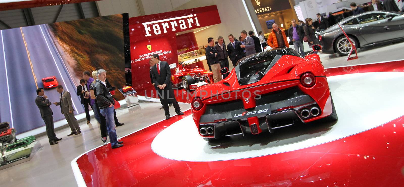 GENEVA - MARCH 8 : red ferrari Laferrari hybrid supercar on display at the 83st International Motor Show Palexpo - Geneva on March 8, 2013 in Geneva, Switzerland.