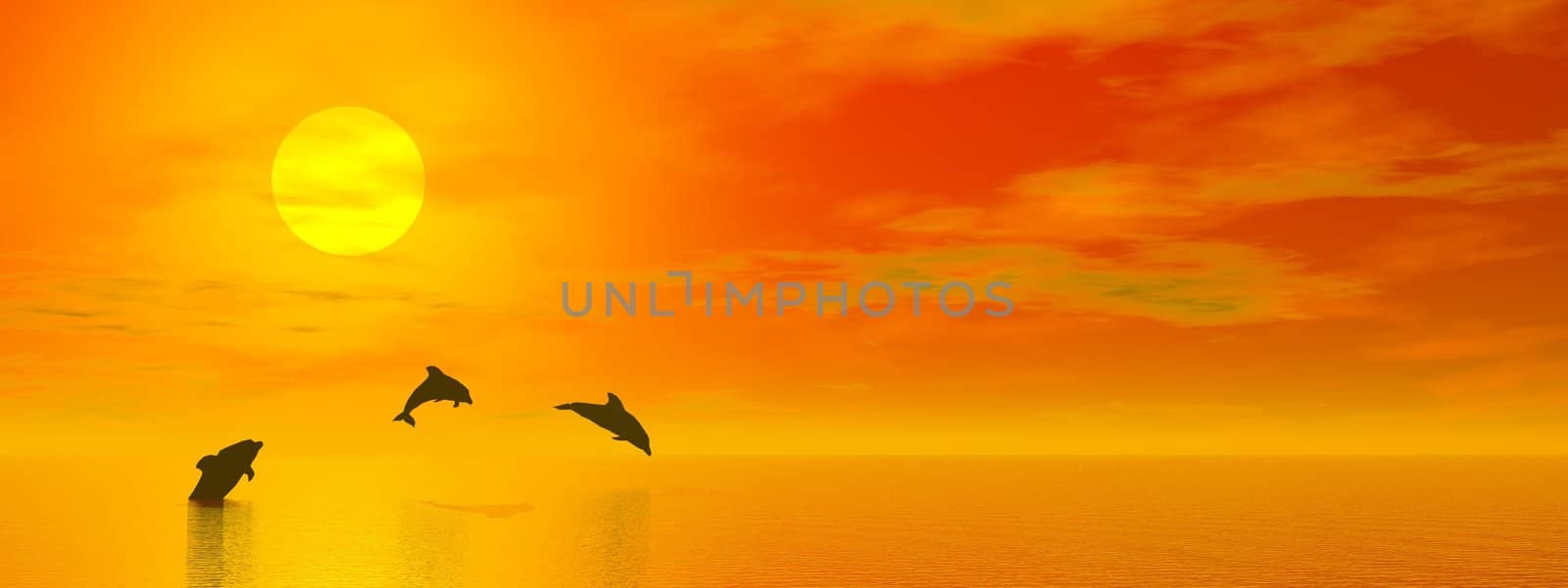 Dolphins by sunset - 3D render by Elenaphotos21