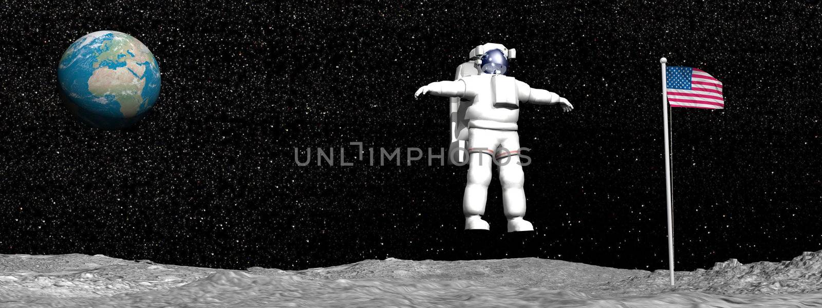 First man on the moon - 3D render by Elenaphotos21