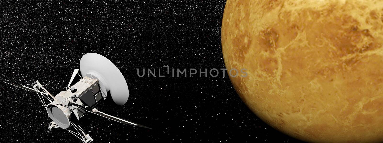 Magellan spacecraft near Venus planet - 3D render by Elenaphotos21
