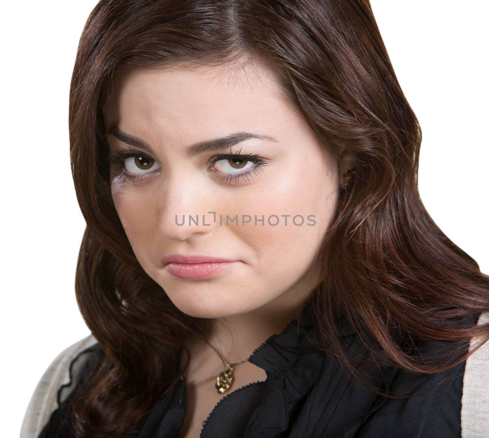 Pouting young European woman over white background