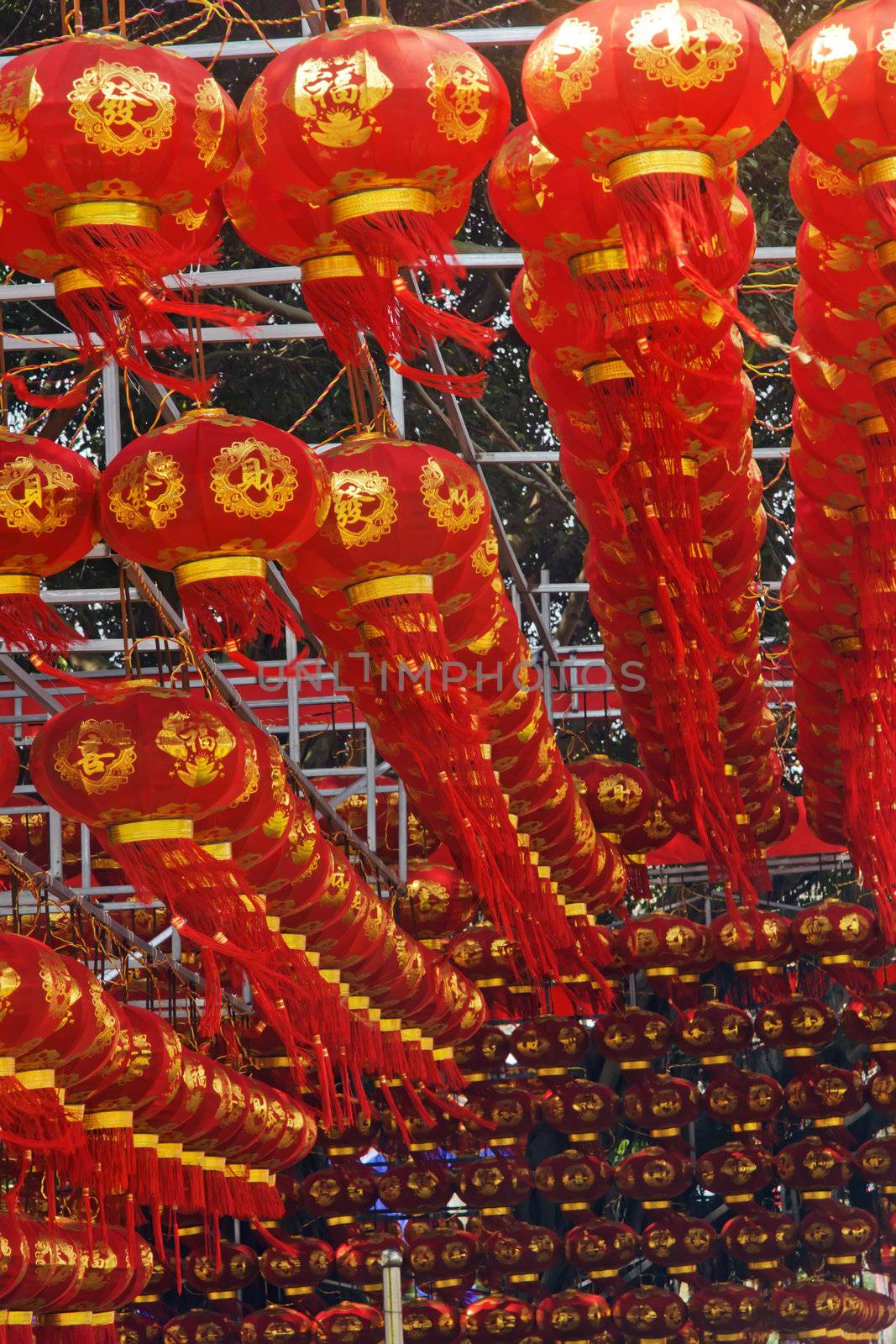 Chinese New Year red lanterns hanging high above by xfdly5