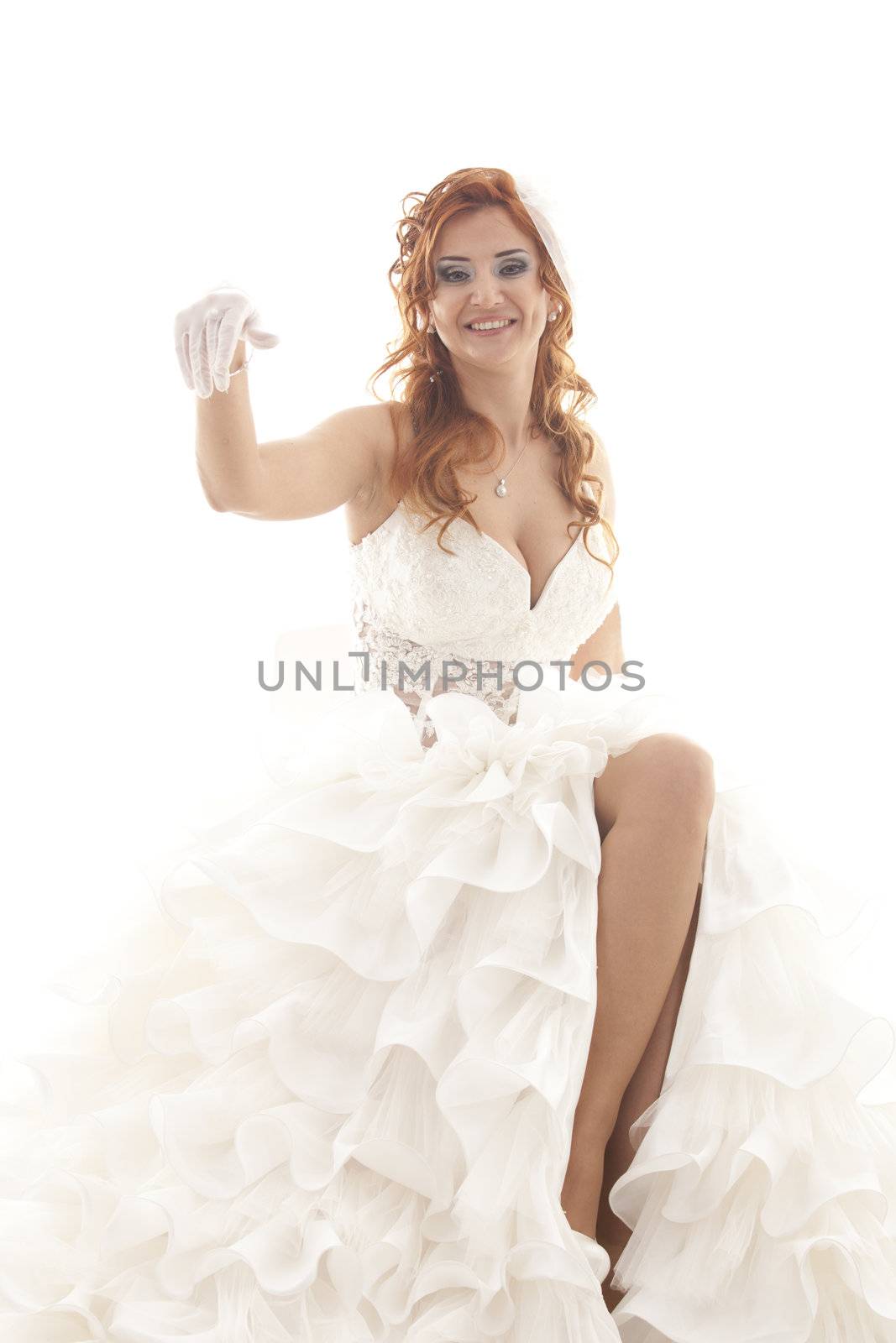 beautiful smiling bride on white background