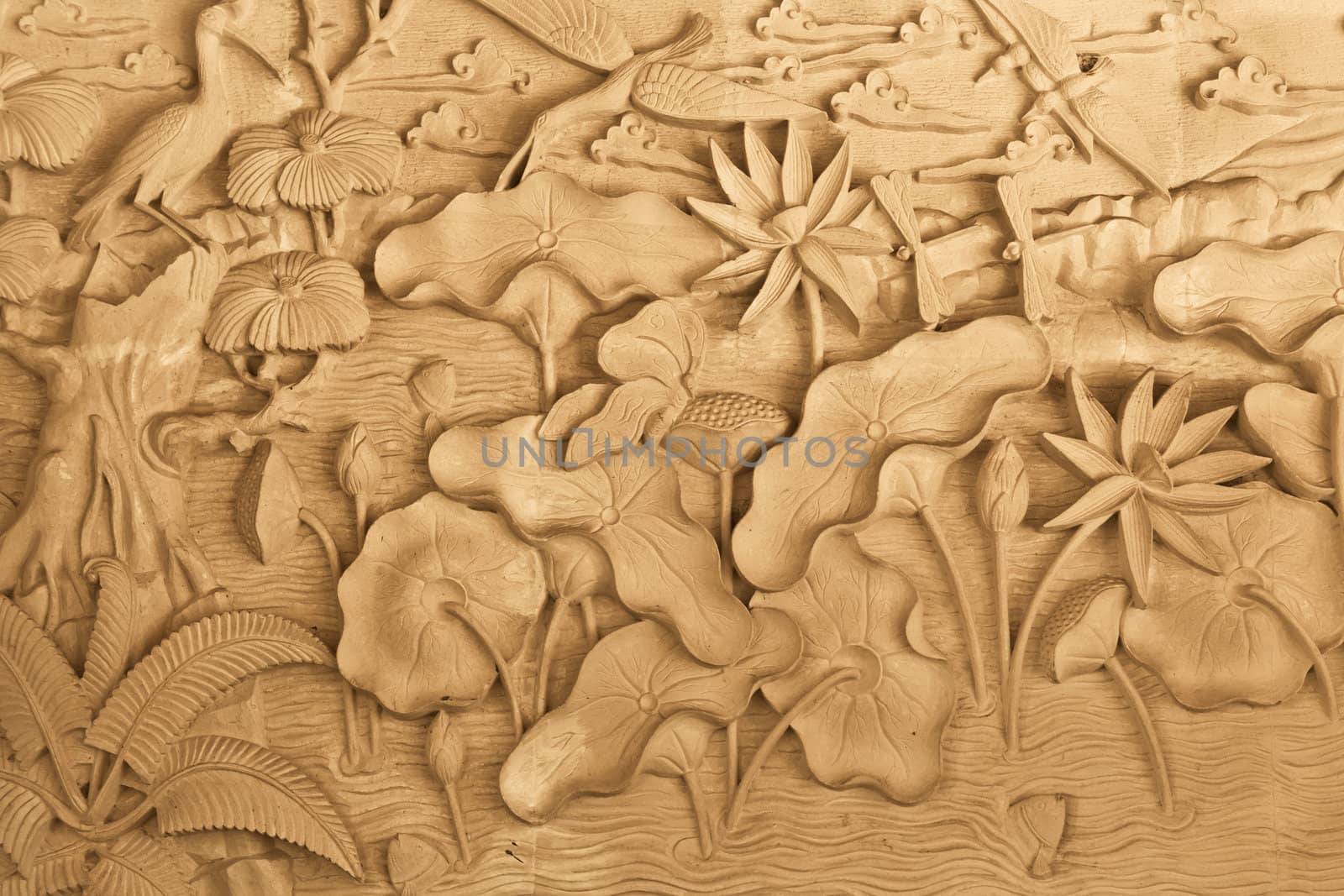 Pattern of nature carved on wood in Bali, Indonesia