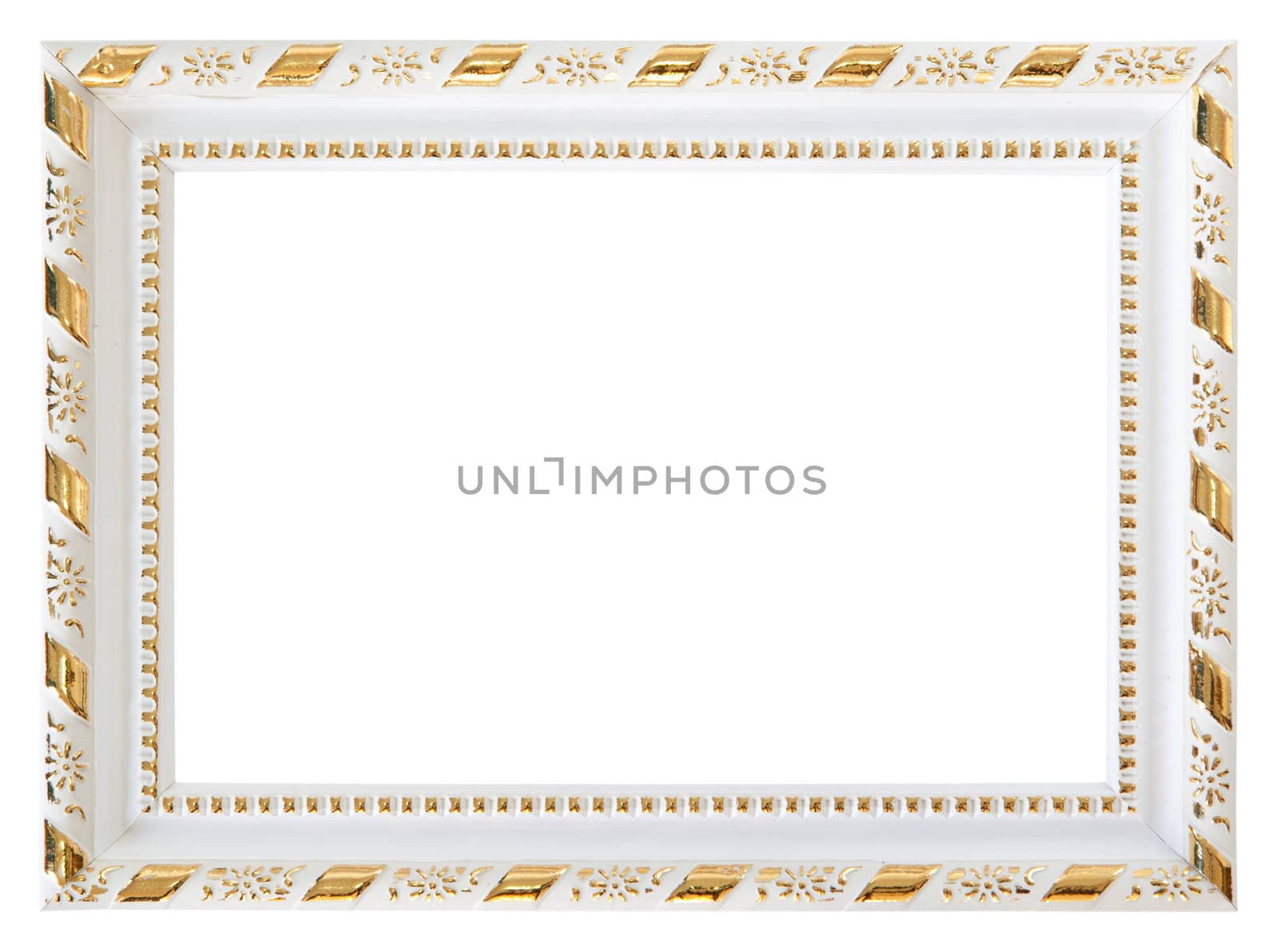 Gold wood white frame isolated on white background