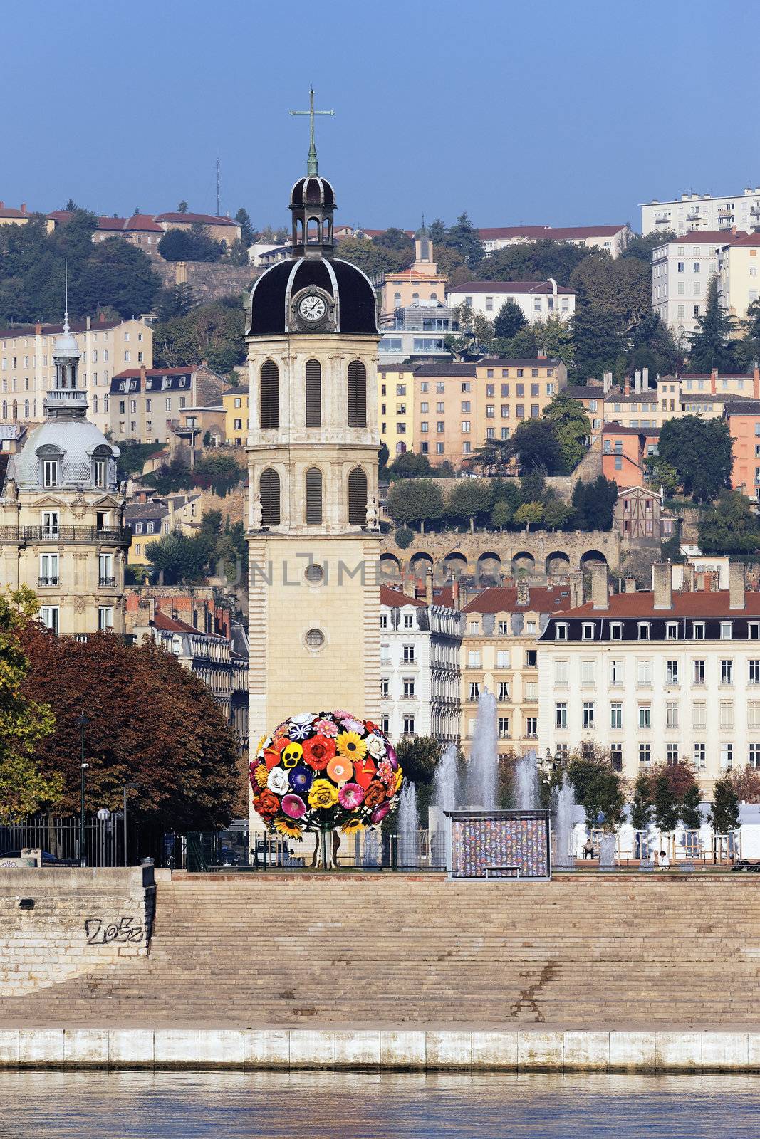 famous monument in front of the Rhone River, Lyon