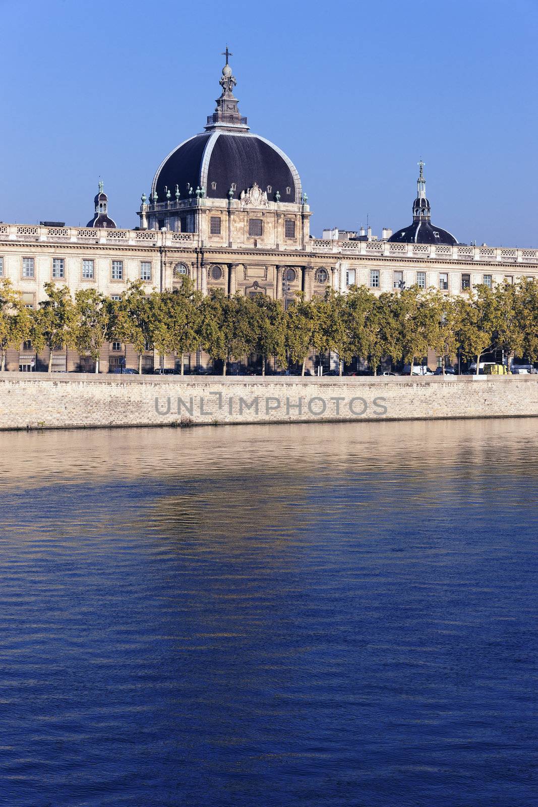 famous monument reflecting on the Rhone River 