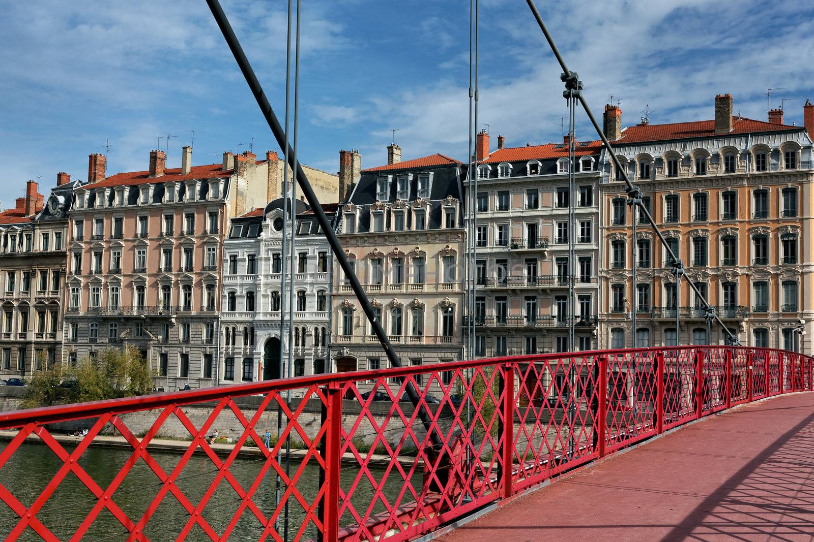 The famous red footbridge in Lyon, France