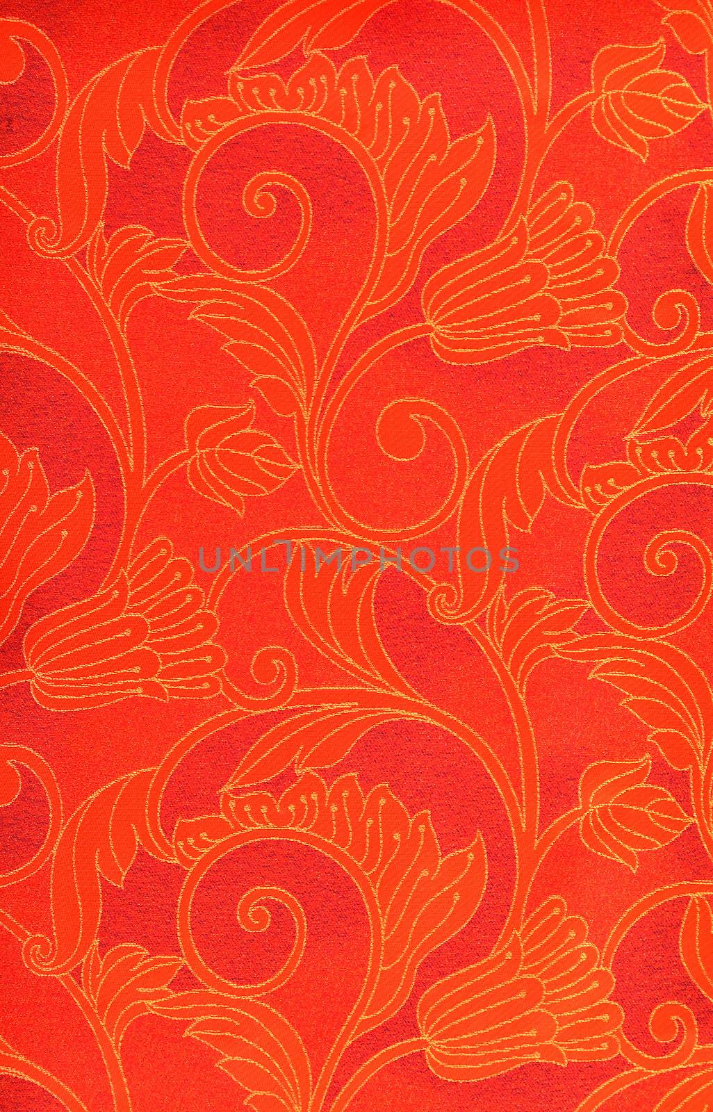 red abstract pattern on linen fabric