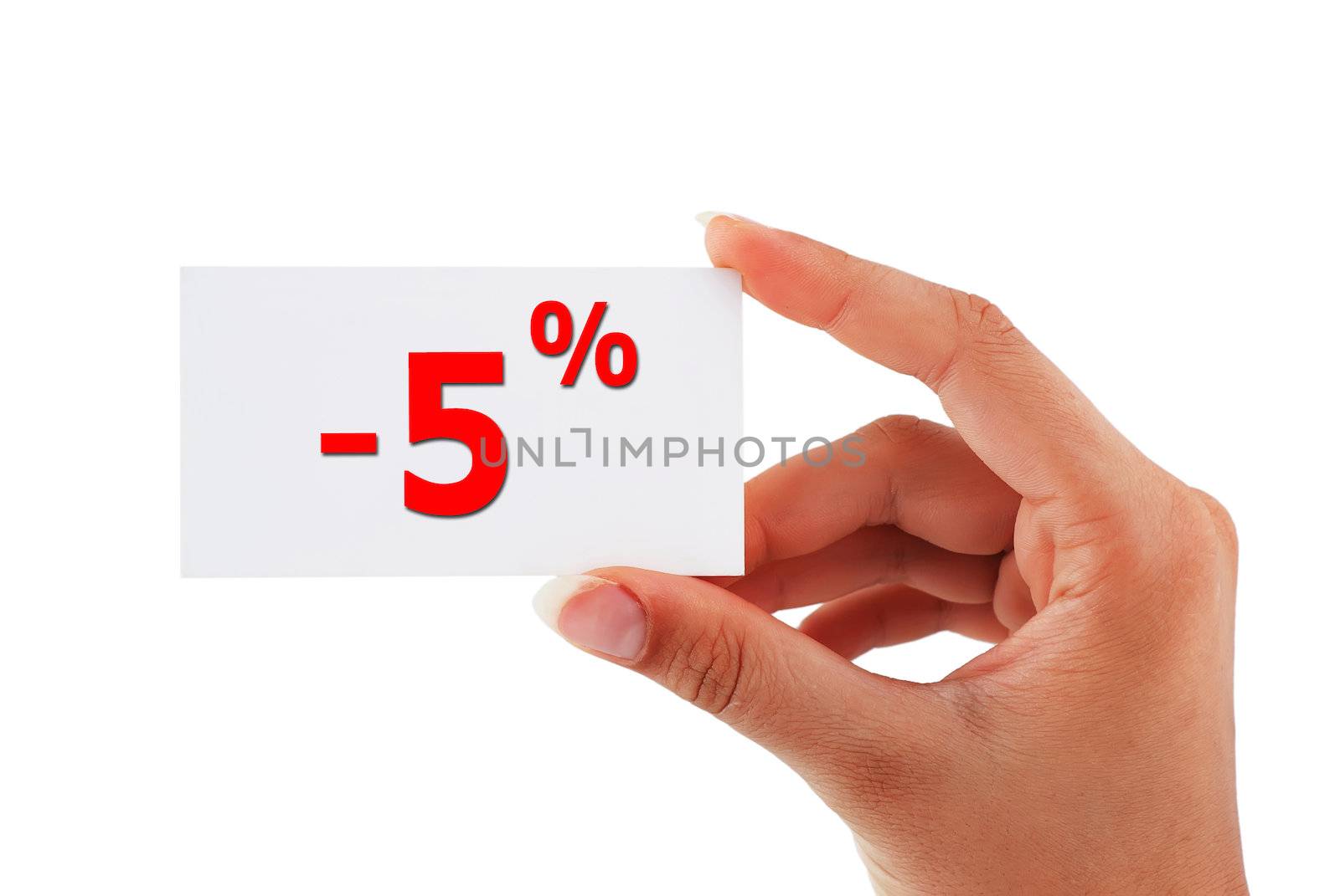 discount of 5 percent in hand on white background
