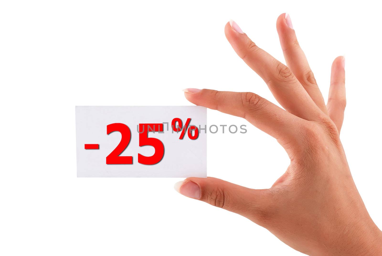 discount cards in  hand on a white background