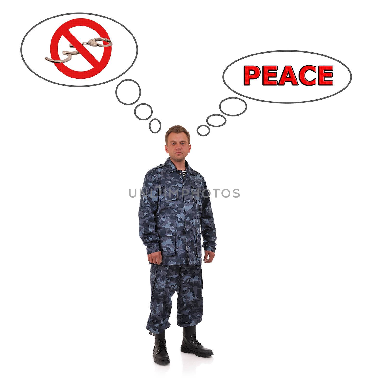 soldier in camouflage, peace concept