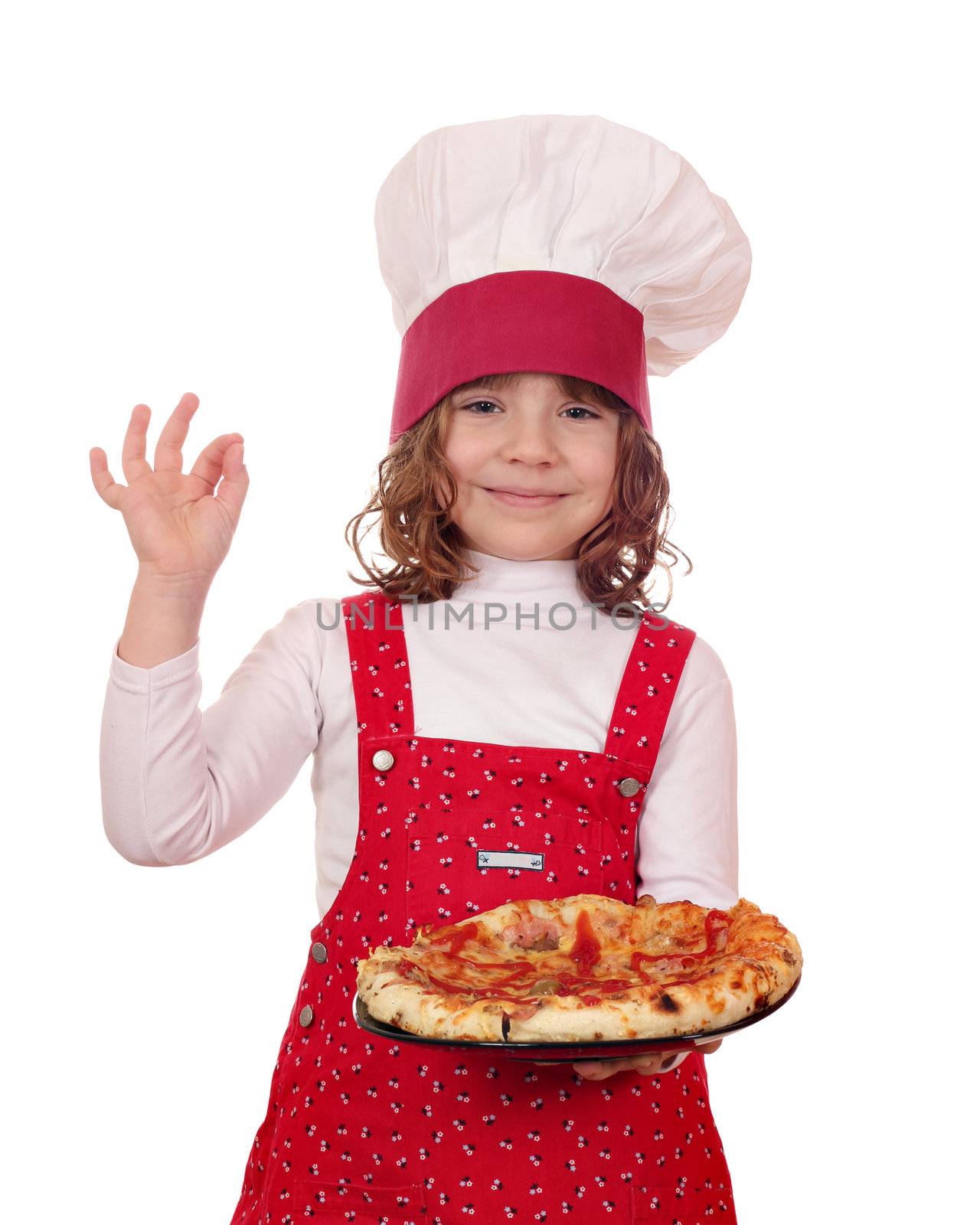 beautiful little girl cook with pizza by goce