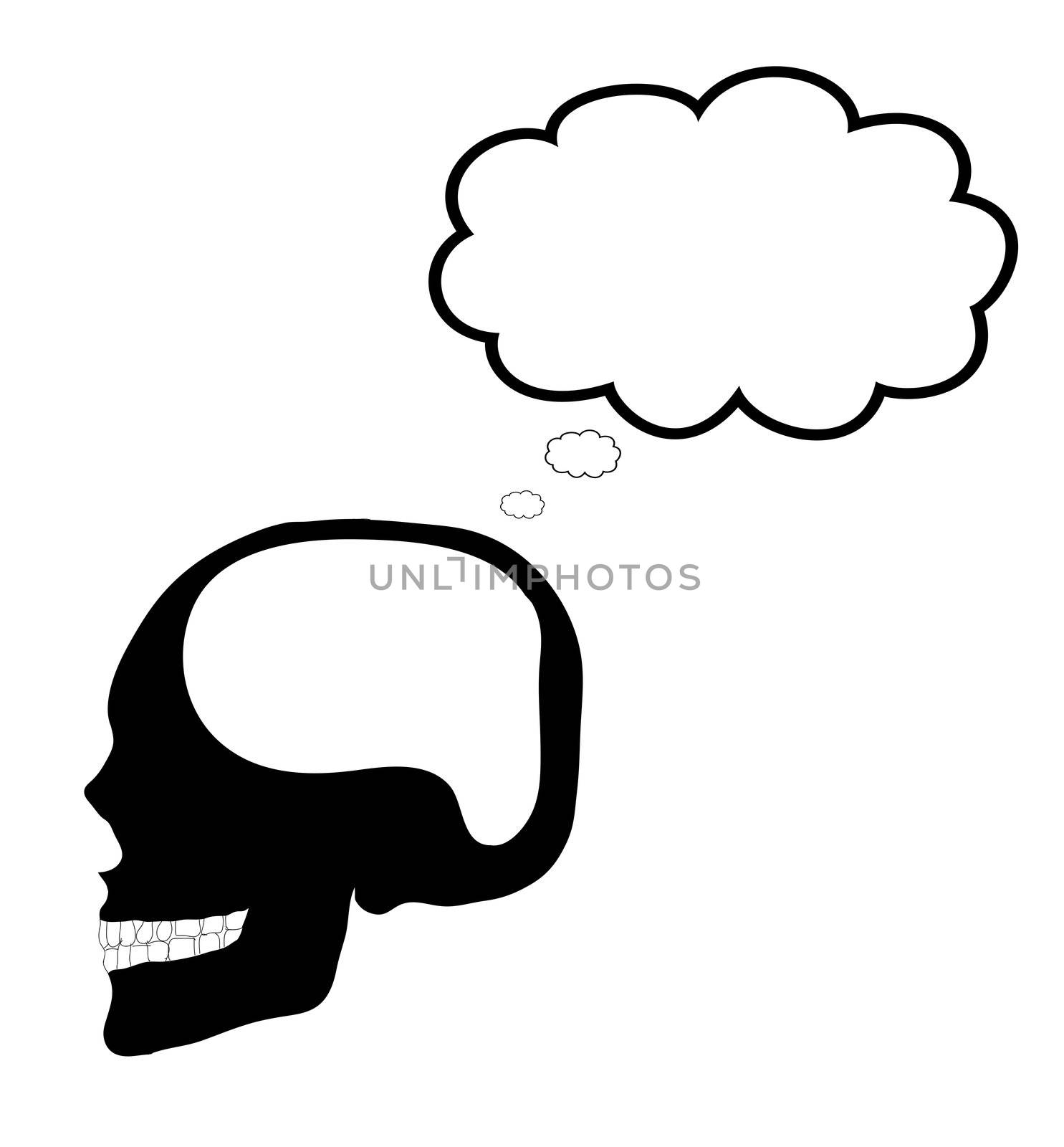 cartoon skull with thought bubble by rufous