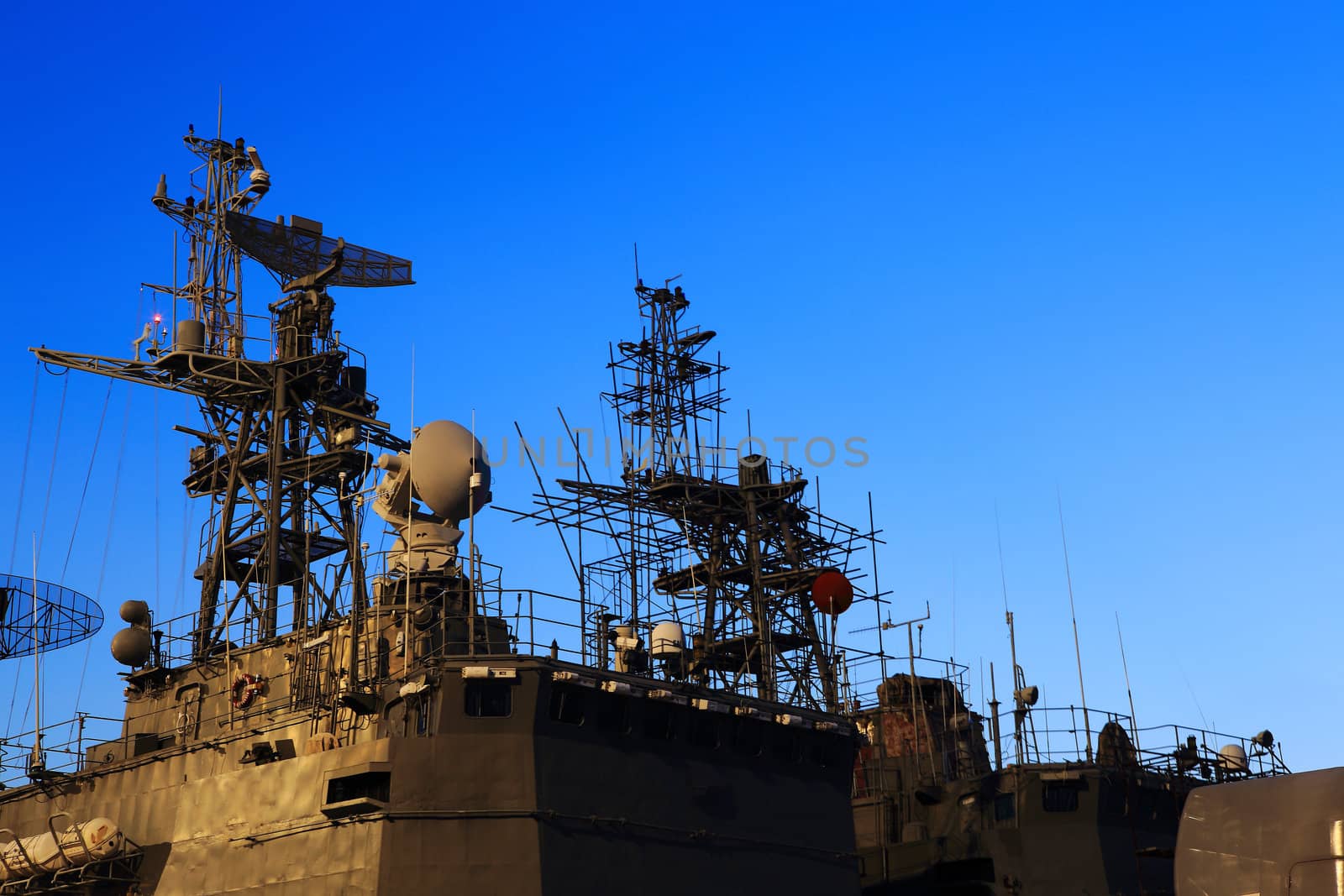 battleship with sunset behind