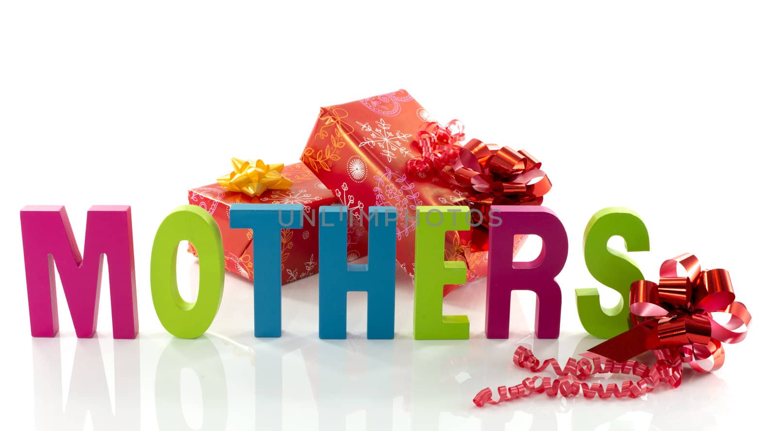 letters in red green blue with mothers text on white background