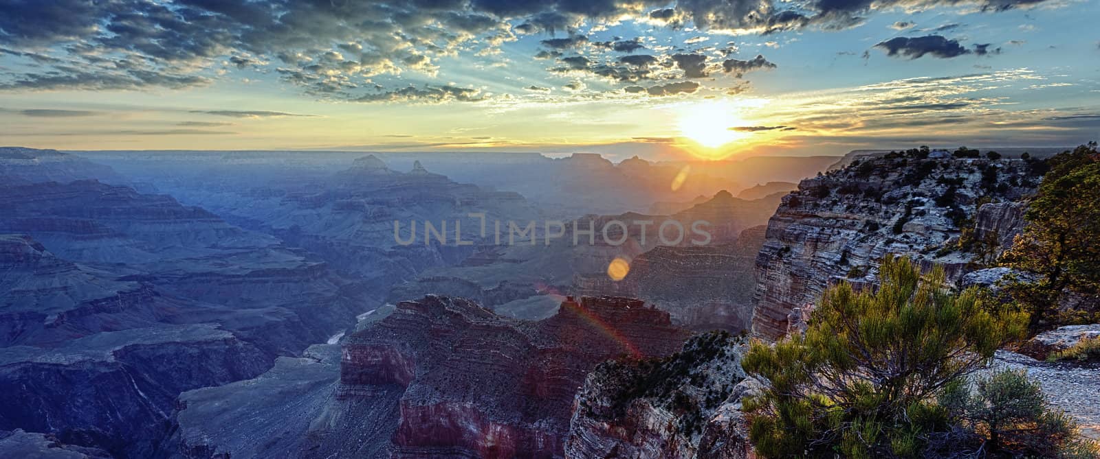 panoramic view of famous Grand Canyon at sunrise, USA