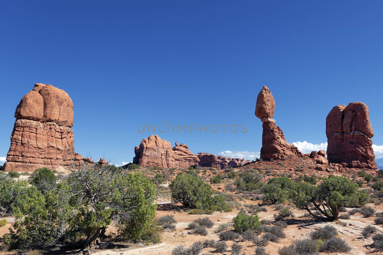 famous Red rocks panorama in Arches National park, Utah 