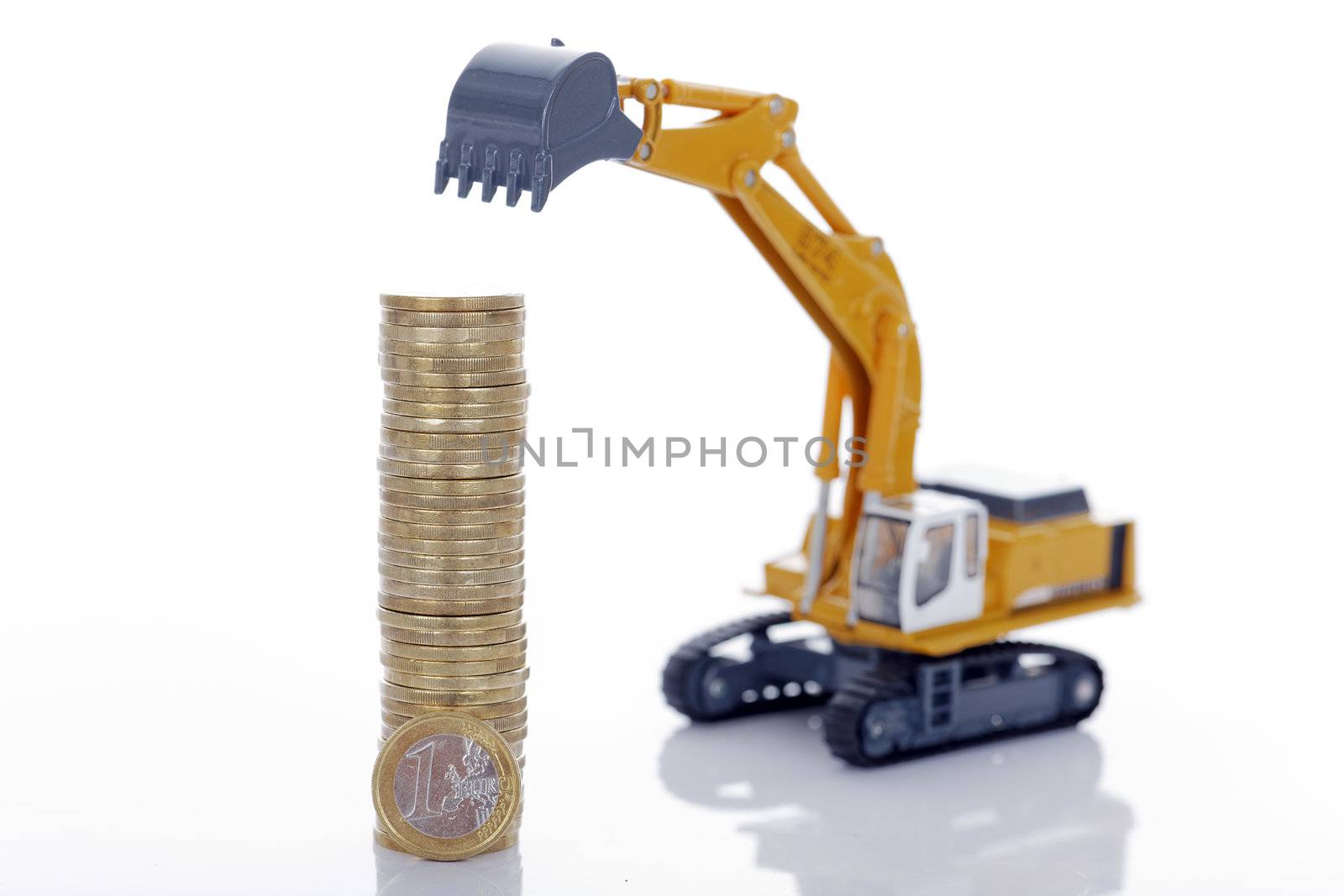 coins with digger isolated on white background 